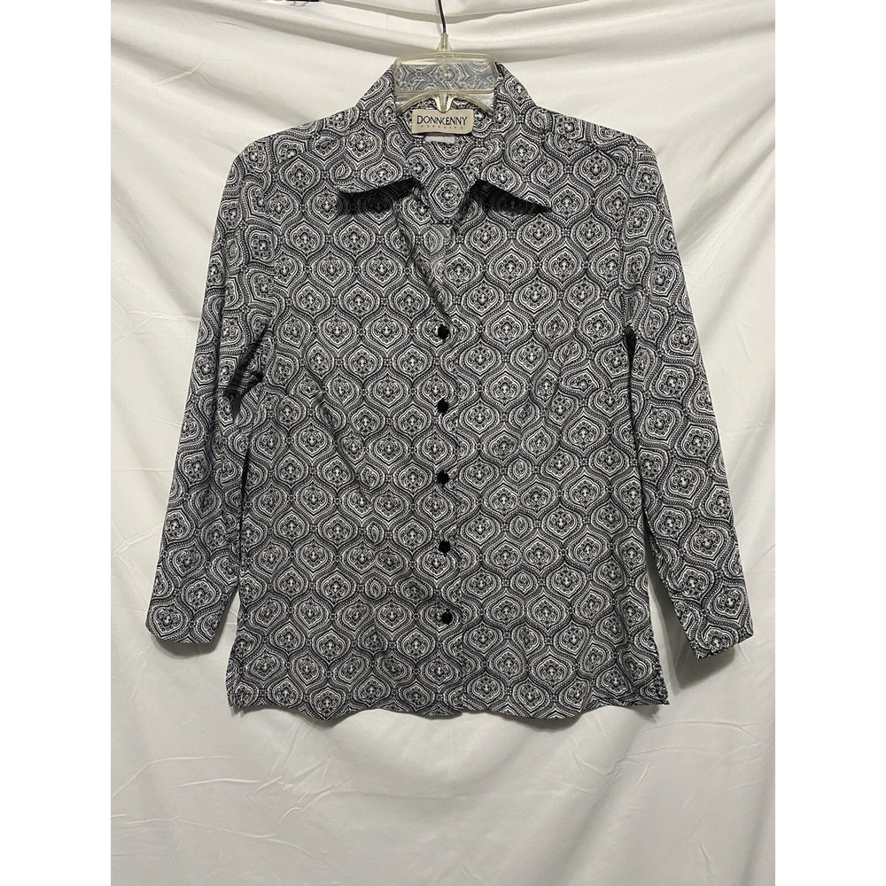 Donnkenny Women's Short Sleeves Gray Shirt Paisley Blouse Size S
